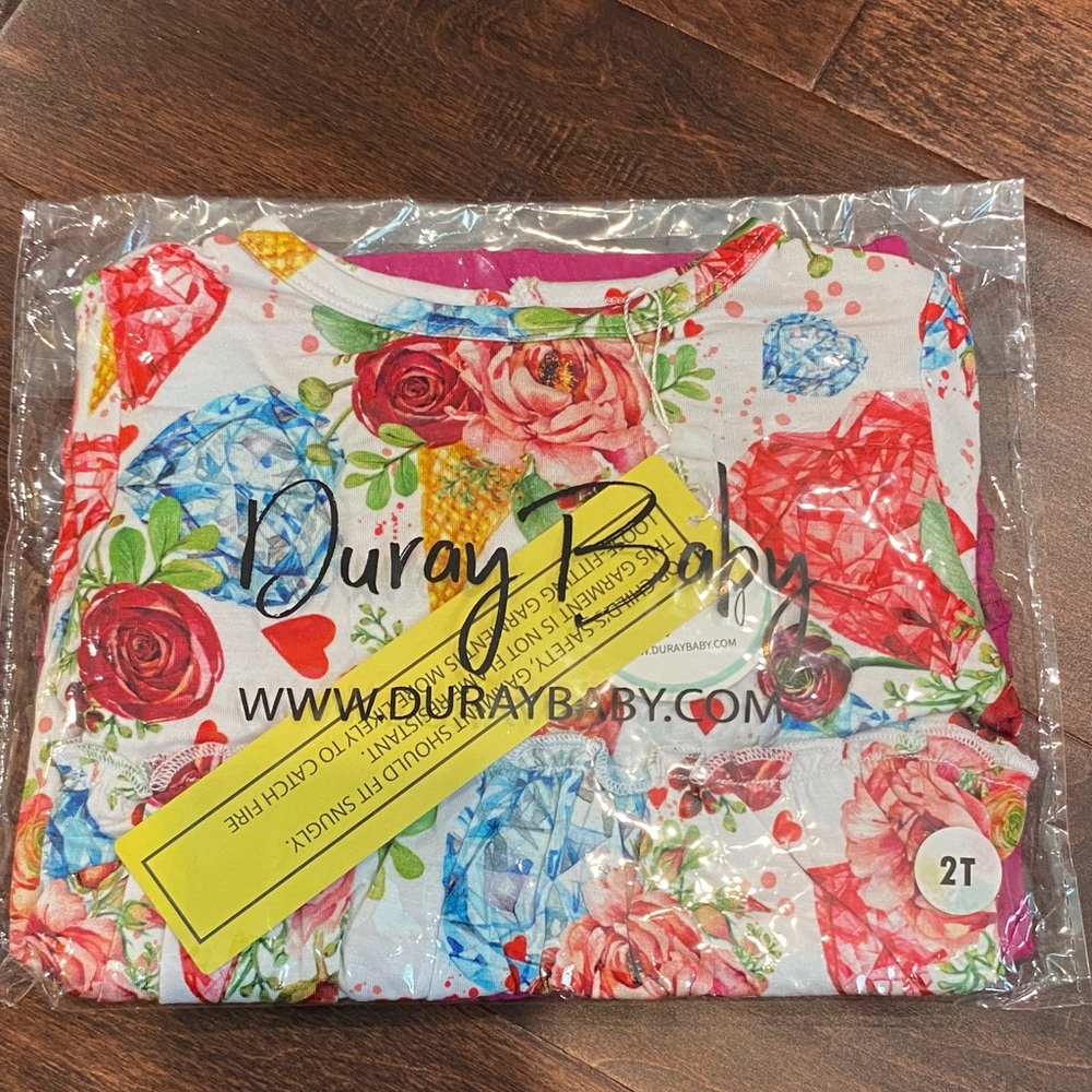Duray Baby Bamboo Scoops of Love Floral Long Sleeve Peplum Set 2T NWT